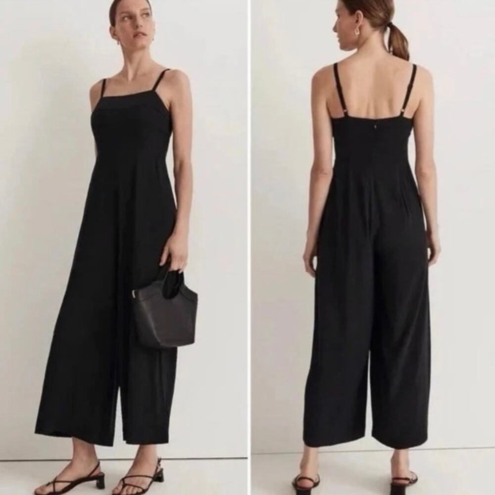 Madewell Square-Neck Wide-Leg Sleeveless Jumpsuit Black Size 10